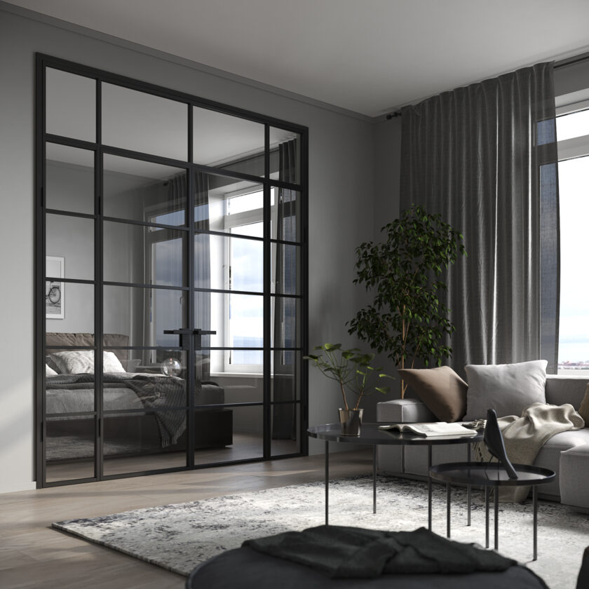 Bloc porte double porte vitrées de style verrière noire ultra tendance
