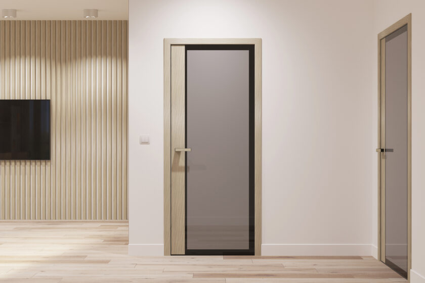 mix porte bois et vitrage porte chambranle