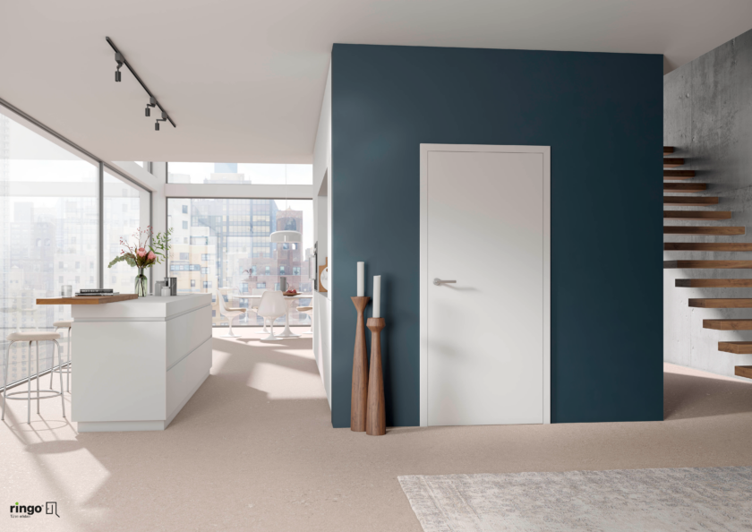 Porte chambranle feuillure laque blanche epure minimaliste