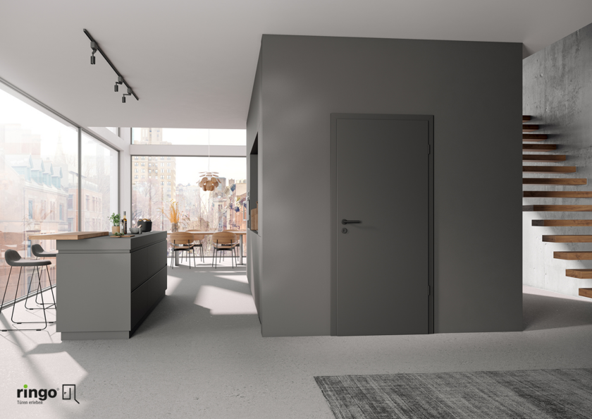 Porte feuillure chambranle grise foncée look invisible