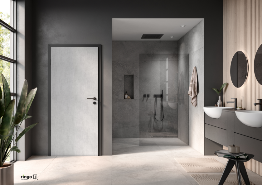 porte cpl velours grise tendance avec cadre noire