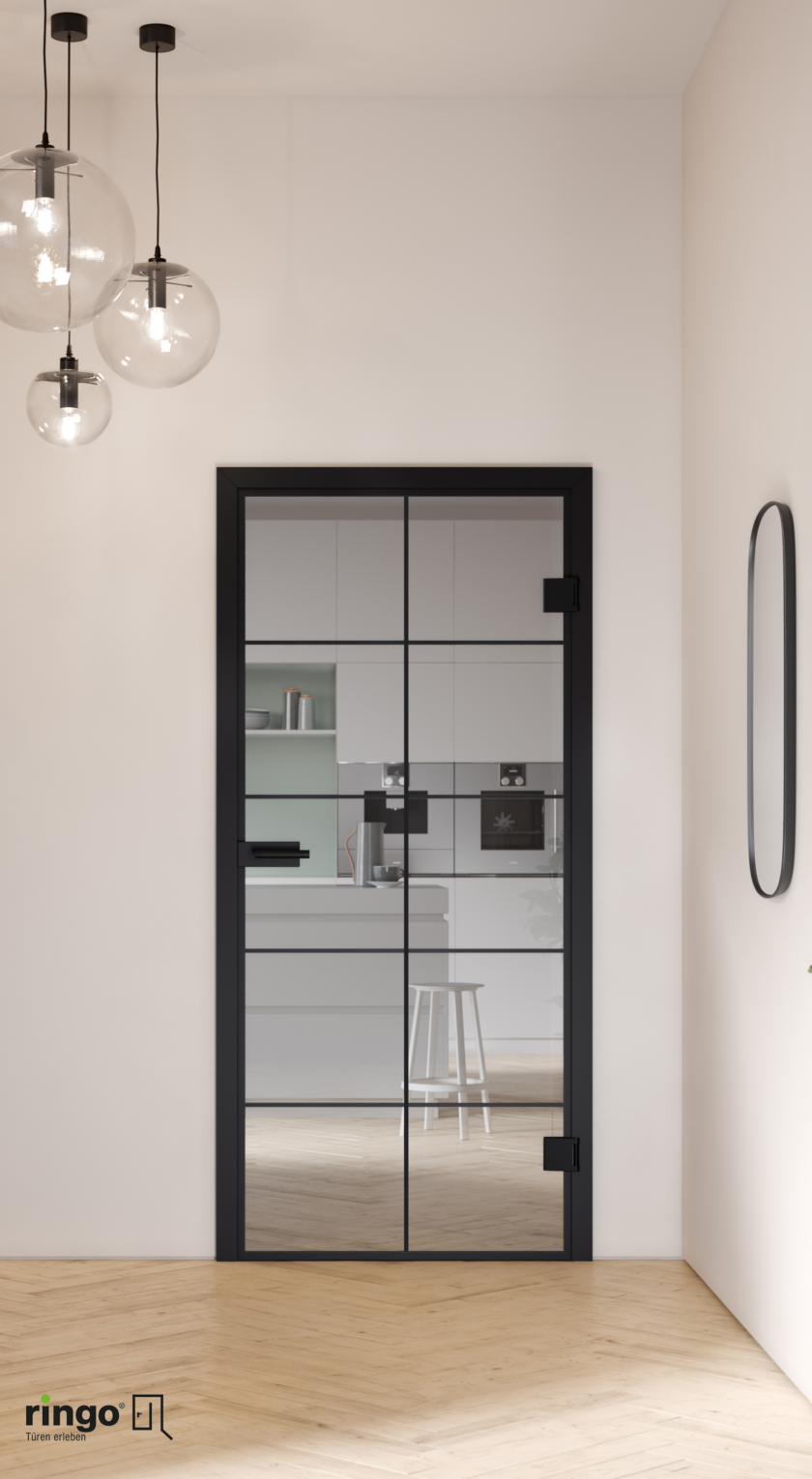 Porte noire style verrière tendance vitre teintée noire entièrement vitrée