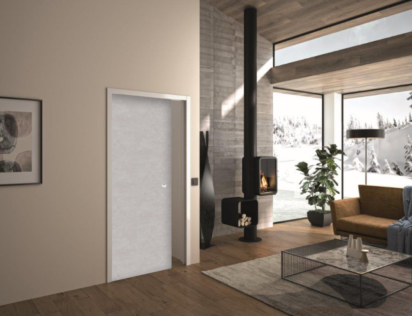 Porte velours grise sur chassis coulissante